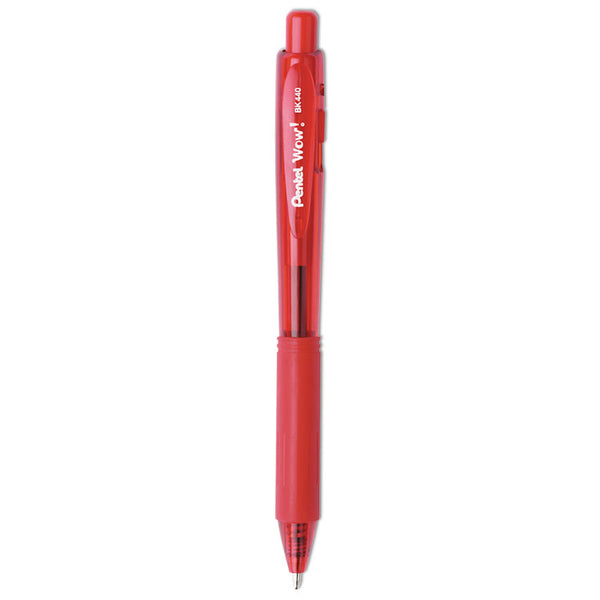 Pentel® WOW! Ballpoint Pen, Retractable, Medium 1 mm, Red Ink, Translucent Red/Red Barrel, Dozen (PENBK440B) Box of 12