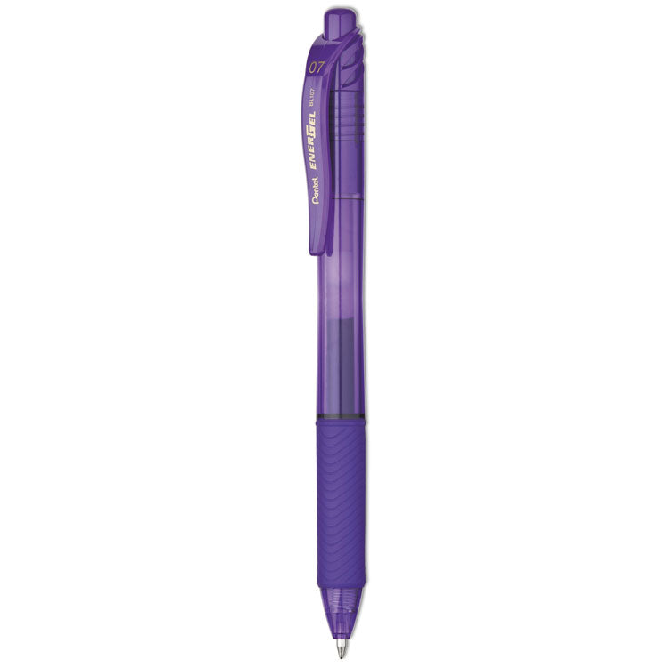 Pentel® EnerGel-X Gel Pen, Retractable, Medium 0.7 mm, Violet Ink, Translucent Violet/Violet Barrel, Dozen (PENBL107V)