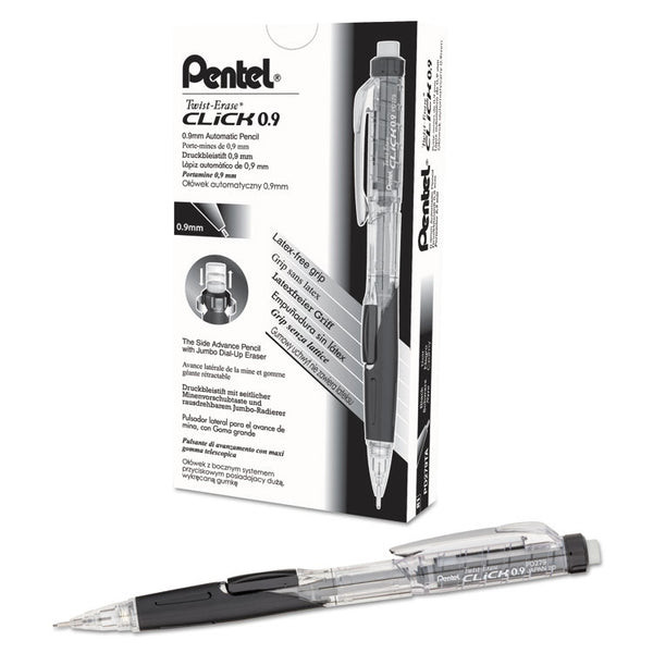 Pentel® Twist-Erase CLICK Mechanical Pencil, 0.9 mm, HB (#2), Black Lead, Black Barrel (PENPD279TA) Each