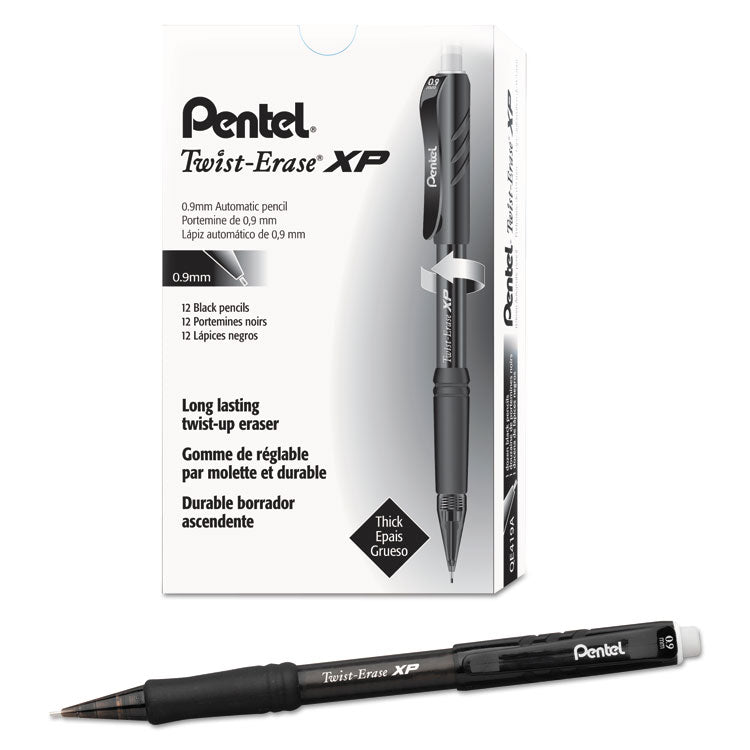 Pentel® Twist-Erase EXPRESS Mechanical Pencil, 0.9 mm, HB (#2), Black Lead, Black Barrel, Dozen (PENQE419A) Box of 12