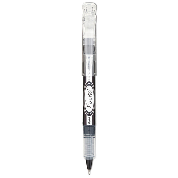 Pentel® Finito! Porous Point Pen, Stick, Extra-Fine 0.4 mm, Black Ink, Black/Silver/Clear Barrel (PENSD98A)