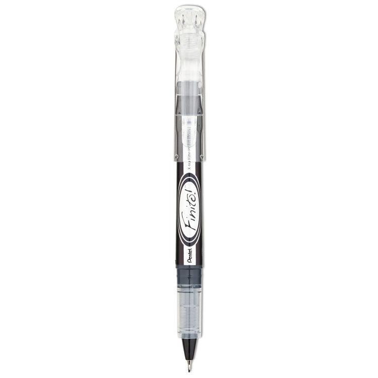 Pentel® Finito! Porous Point Pen, Stick, Extra-Fine 0.4 mm, Black Ink, Black/Silver/Clear Barrel (PENSD98A) Each