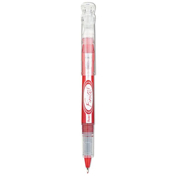 Pentel® Finito! Porous Point Pen, Stick, Extra-Fine 0.4 mm, Red Ink, Red/Silver/Clear Barrel (PENSD98B)