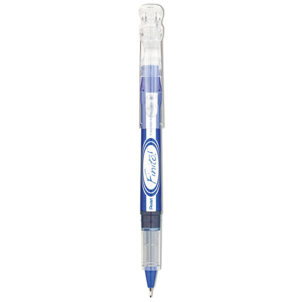 Pentel® Finito! Porous Point Pen, Stick, Extra-Fine 0.4 mm, Blue Ink, Blue/Silver/Clear Barrel (PENSD98C)