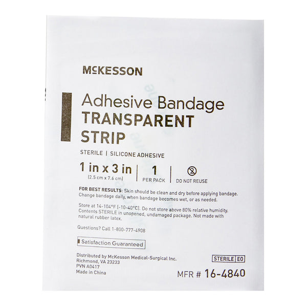 McKesson Waterproof Adhesive Strip 1 X 3 Inch Silicone Rectangle Sheer Sterile (1083097_EA) 1/EA