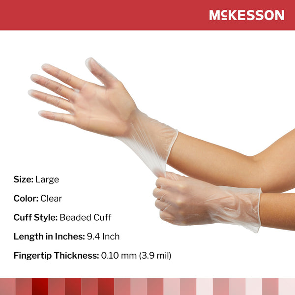 McKesson Exam Glove Large NonSterile Vinyl Standard Cuff Length Smooth Clear Not Rated (354440_BX) 100/BX
