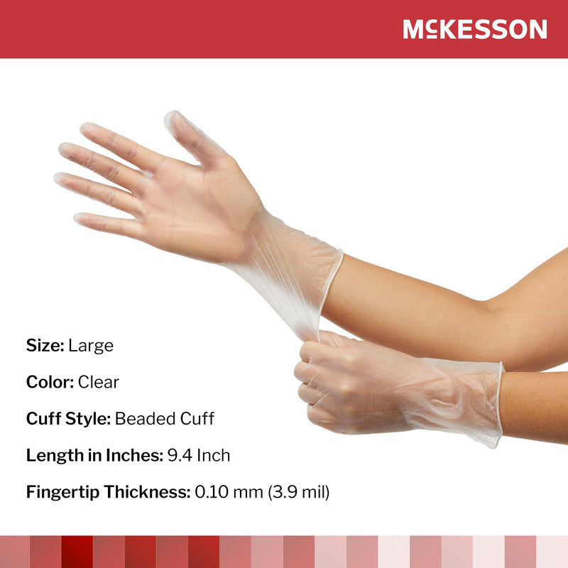 McKesson Exam Glove Large NonSterile Vinyl Standard Cuff Length Smooth Clear Not Rated (354440_BX) 100/BX