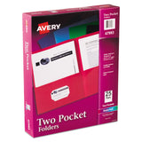 Avery® Two-Pocket Folder, 40-Sheet Capacity, 11 x 8.5, Assorted Colors, 25/Box (AVE47993) 1 Pack of 25