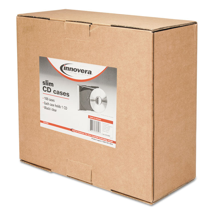 Innovera® CD/DVD Slim Jewel Cases, Clear/Black, 100/Pack (IVR85800) Pack of 100