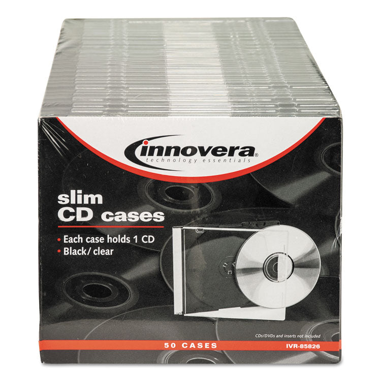 Innovera® CD/DVD Slim Jewel Cases, Clear/Black, 50/Pack (IVR85826) Pack of 50