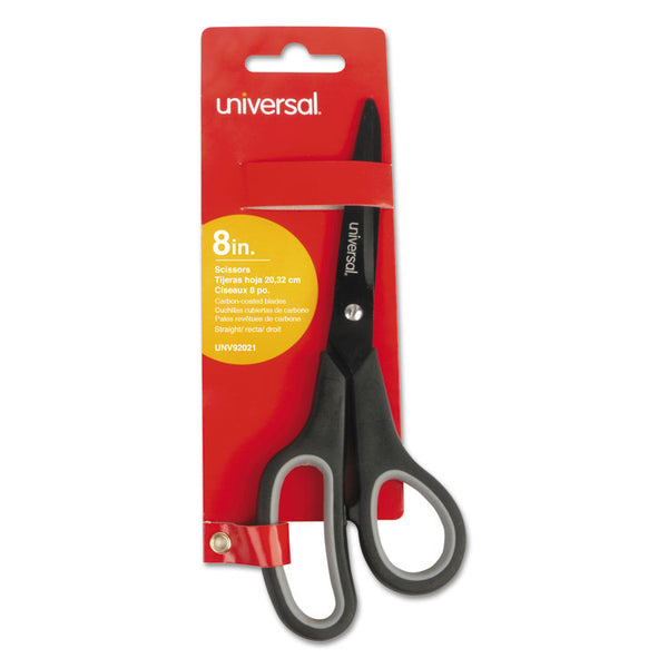 Universal® Industrial Carbon Blade Scissors, 8" Long, 3.5" Cut Length, Black/Gray Straight Handle (UNV92021)