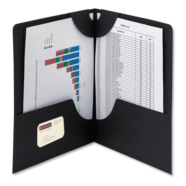 Smead™ Lockit Two-Pocket Folder, Textured Paper, 100-Sheet Capacity, 11 x 8.5, Black, 25/Box (SMD87981)