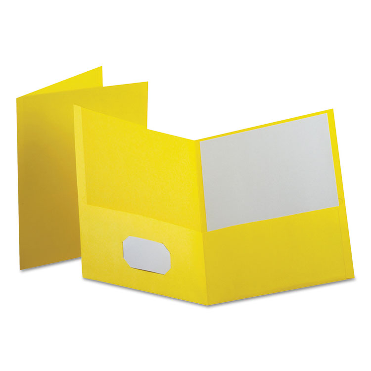 Oxford™ Leatherette Two Pocket Portfolio, 8.5 x 11, Yellow/Yellow, 10/Pack (OXF57579EE)