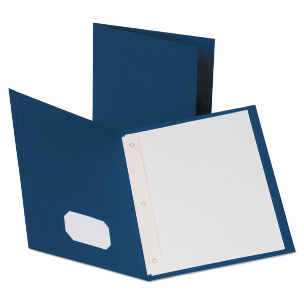 Oxford™ Leatherette Two Pocket Portfolio with Fasteners, 8.5 x 11, Blue/Blue, 10/Pack (OXF57772)