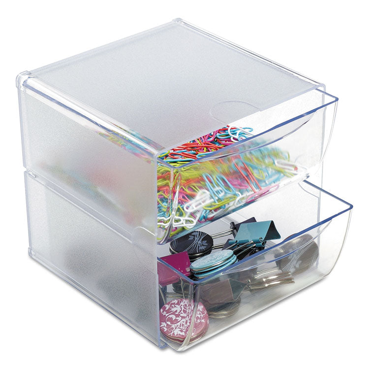 deflecto® Stackable Cube Organizer, 2 Compartments, 2 Drawers, Plastic, 6 x 7.2 x 6, Clear (DEF350101)