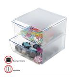 deflecto® Stackable Cube Organizer, 2 Compartments, 2 Drawers, Plastic, 6 x 7.2 x 6, Clear (DEF350101)