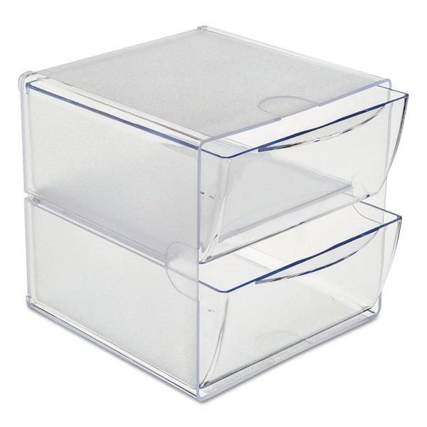 deflecto® Stackable Cube Organizer, 2 Compartments, 2 Drawers, Plastic, 6 x 7.2 x 6, Clear (DEF350101)
