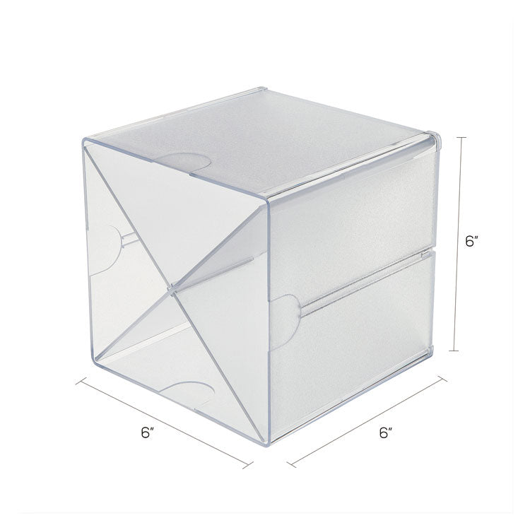 deflecto® Stackable Cube Organizer, X Divider, 4 Compartments, Plastic, 6 x 7.2 x 6, Clear (DEF350201)