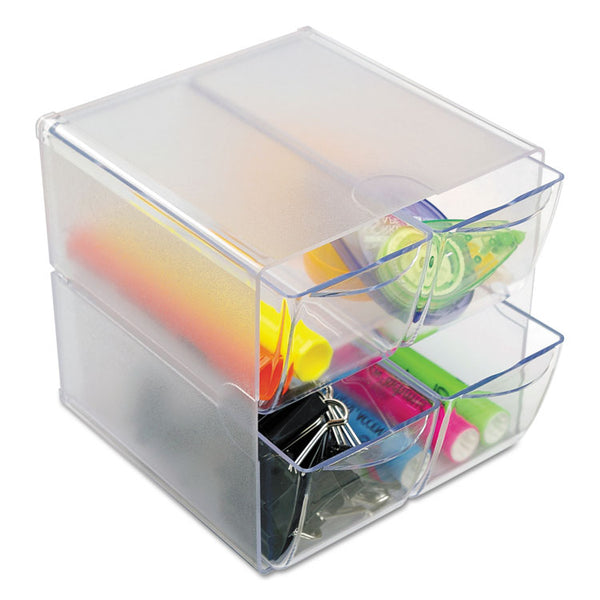 deflecto® Stackable Cube Organizer, 4 Compartments, 4 Drawers, Plastic, 6 x 7.2 x 6, Clear (DEF350301)