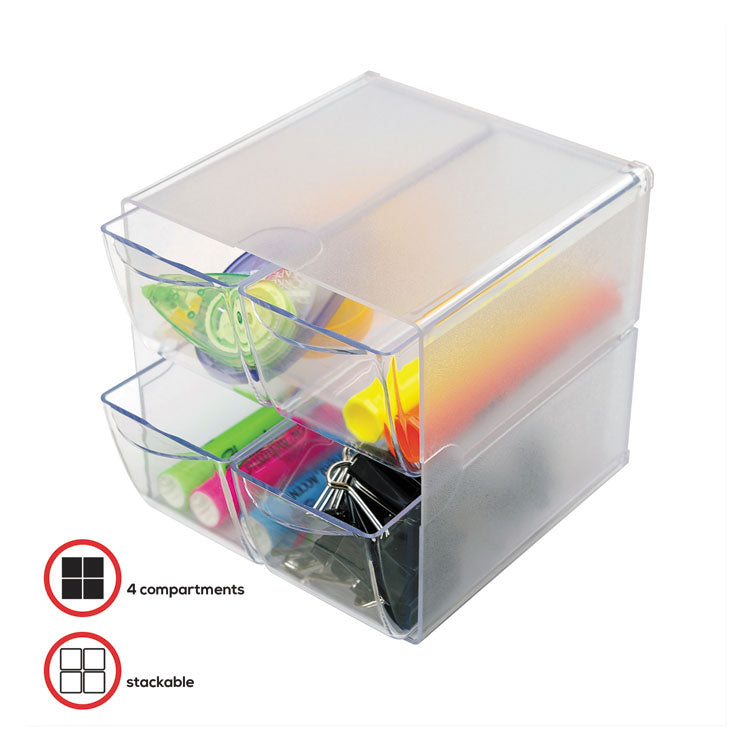 deflecto® Stackable Cube Organizer, 4 Compartments, 4 Drawers, Plastic, 6 x 7.2 x 6, Clear (DEF350301) Each