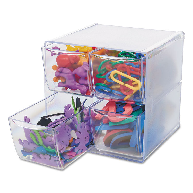 deflecto® Stackable Cube Organizer, 4 Compartments, 4 Drawers, Plastic, 6 x 7.2 x 6, Clear (DEF350301) Each