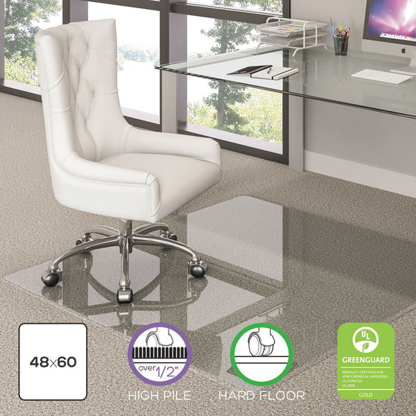 deflecto® Premium Glass All Day Use Chair Mat - All Floor Types, 48 x 60, Rectangular, Clear (DEFCMG70434860)