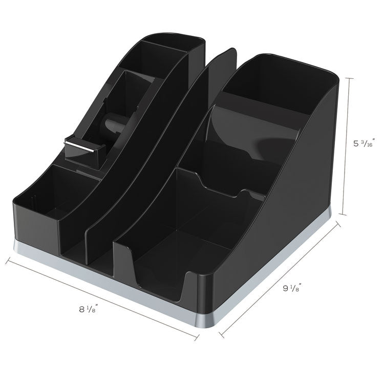 deflecto® Silhouettes All-In-One Caddy, 6 Compartments, Plastic, 8.13 x 9.13 x 5.19, Black/Silver (DEF35172)