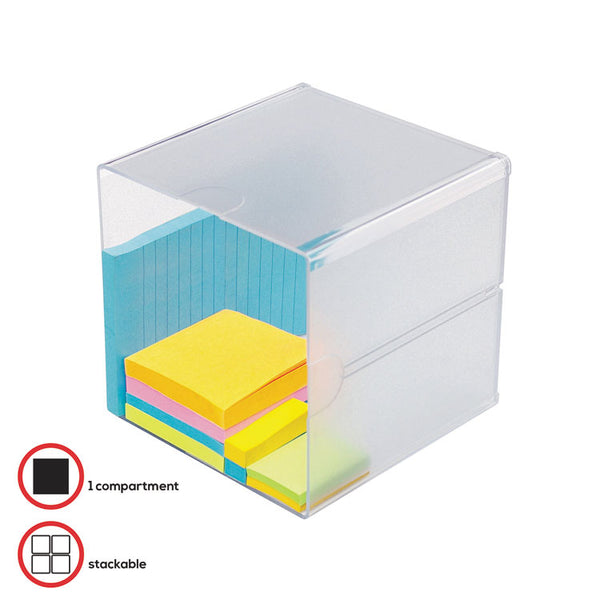 deflecto® Stackable Cube Organizer, 1 Compartment, 6 x 6 x 6, Plastic, Clear (DEF350401)