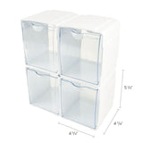 deflecto® Tilt Bin Interlocking 4-Bin Organizer, Plastic, 4.63 x 4.88 x 5.5, White/Clear (DEF421103)