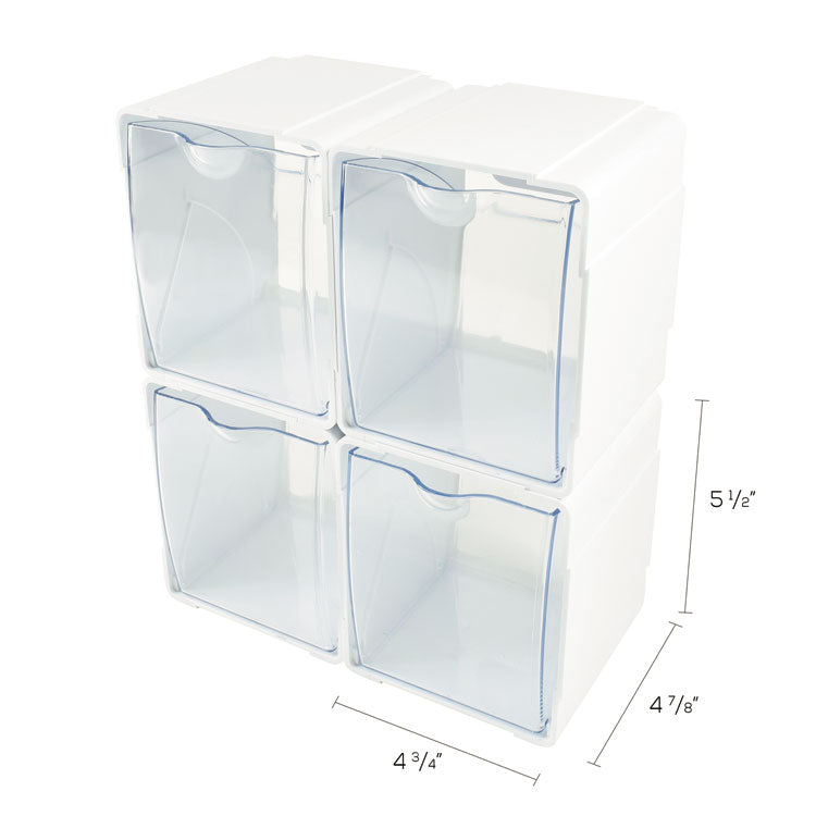 deflecto® Tilt Bin Interlocking 4-Bin Organizer, Plastic, 4.63 x 4.88 x 5.5, White/Clear (DEF421103) Pack of 4