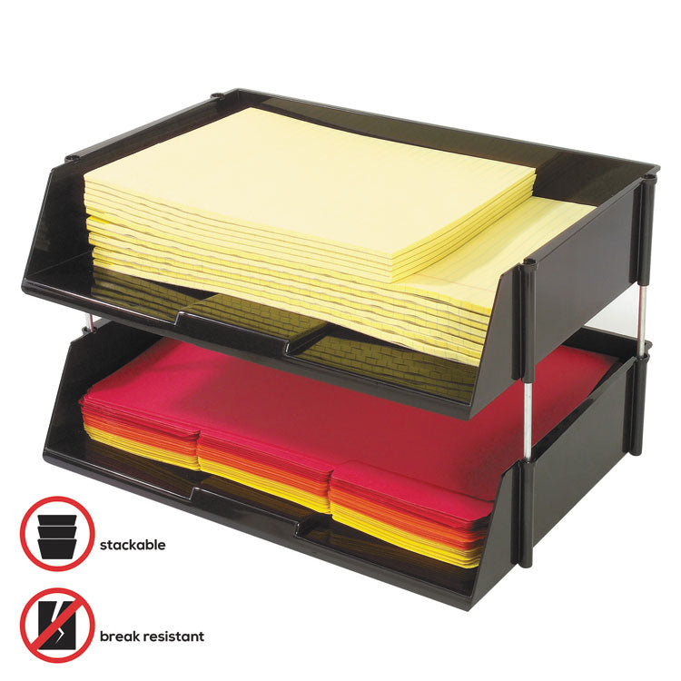 deflecto® Industrial Tray Side-Load Stacking Tray Set, 2 Sections, Letter to Legal Size Files, 16.38" x 11.13" x 3.5", Black, 2/Pack (DEF582704) 1 Set