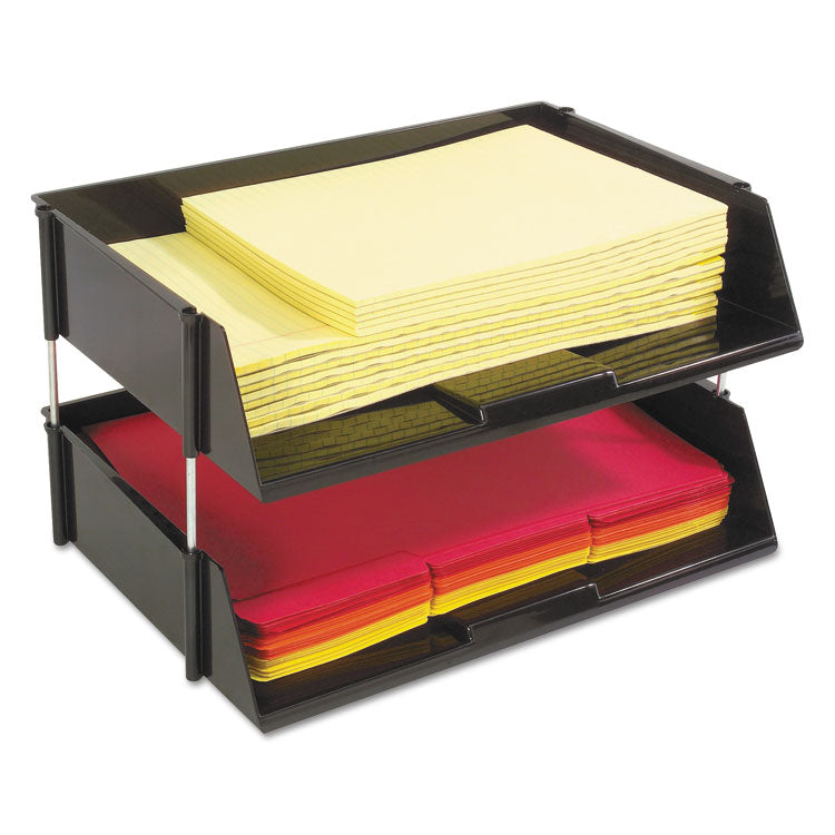 deflecto® Industrial Tray Side-Load Stacking Tray Set, 2 Sections, Letter to Legal Size Files, 16.38" x 11.13" x 3.5", Black, 2/Pack (DEF582704) 1 Set