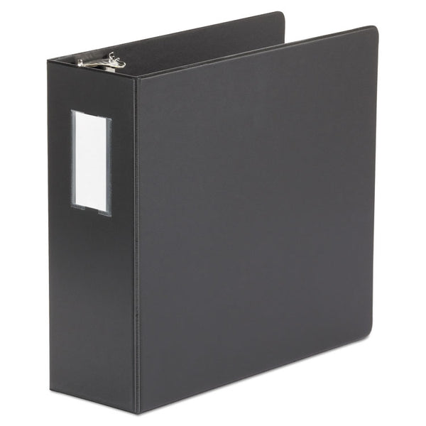 Universal® Deluxe Non-View D-Ring Binder with Label Holder, 3 Rings, 4" Capacity, 11 x 8.5, Black (UNV20706)