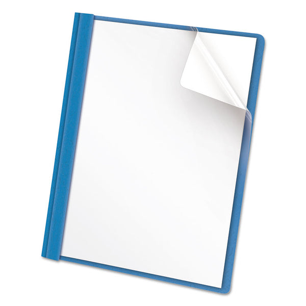 Universal® Clear Front Report Cover, Prong Fastener, 0.5" Capacity, 8.5 x 11, Clear/Light Blue, 25/Box (UNV57121)