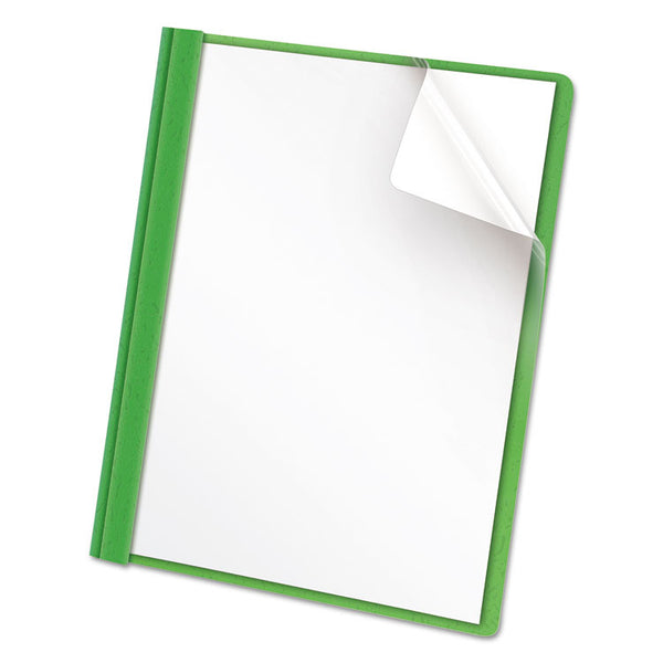 Universal® Clear Front Report Cover, Prong Fastener, 0.5" Capacity, 8.5 x 11, Clear/Green, 25/Box (UNV57124)