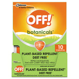 OFF!® Botanicals Insect Repellant, Box, 10 Wipes/Pack, 8 Packs/Carton (SJN694974) Case of 8