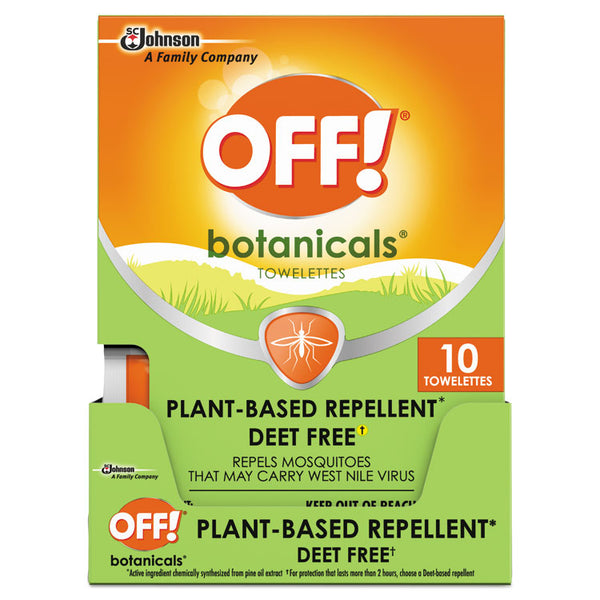 OFF!® Botanicals Insect Repellant, Box, 10 Wipes/Pack, 8 Packs/Carton (SJN694974) Case of 8