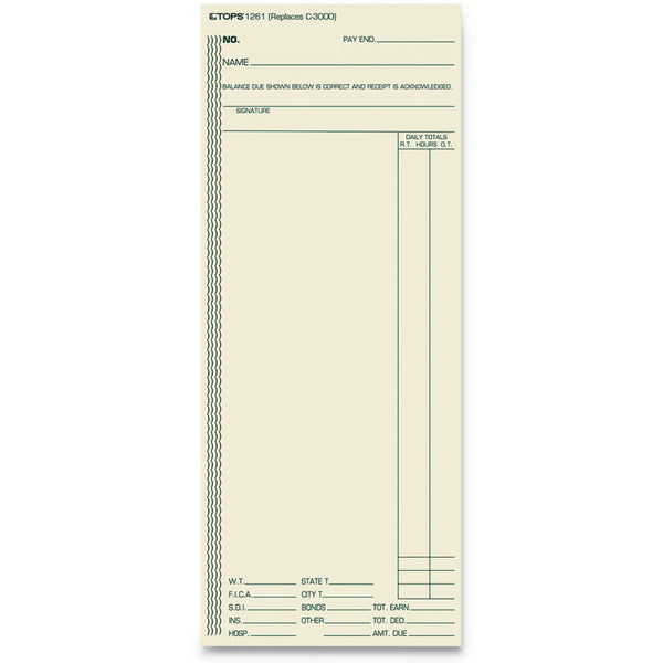 TOPS™ Time Clock Cards, Replacement for ATR206/C3000/M-154, One Side, 3.38 x 8.25, 500/Box (TOP1261) Pack of 500