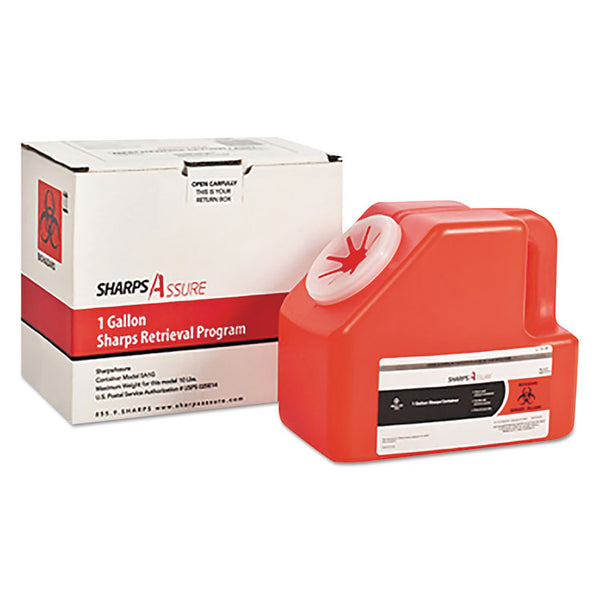 Sharps Assure Sharps Retrieval Program Containers, 1 gal, Cardboard/Plastic, Red (TMDSC1G424A1G) Each