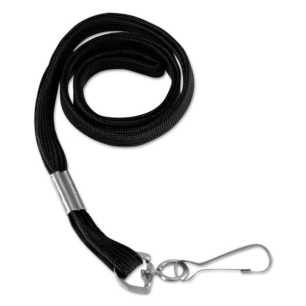 SICURIX® Flat Lanyard, Metal Hook Fastener, 36", Nylon, Black, 100/Pack (BAU65619)