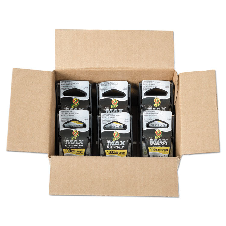 Duck® MAX Packaging Tape with Dispenser, 1.5" Core, 1.88" x 22 yds, Crystal Clear, 6/Box (DUC284983) Pack of 6