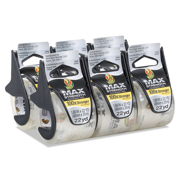 Duck® MAX Packaging Tape with Dispenser, 1.5" Core, 1.88" x 22 yds, Crystal Clear, 6/Box (DUC284983)