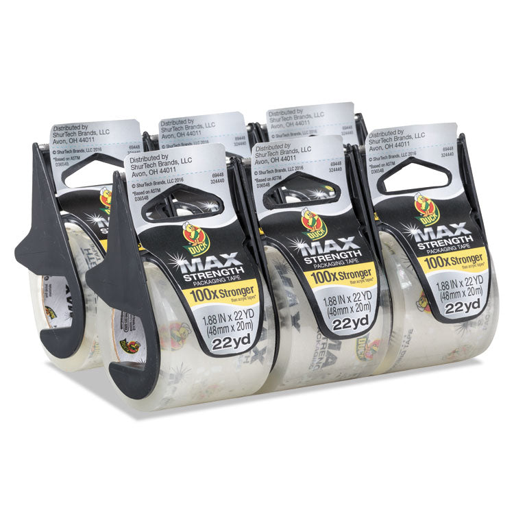Duck® MAX Packaging Tape with Dispenser, 1.5" Core, 1.88" x 22 yds, Crystal Clear, 6/Box (DUC284983) Pack of 6