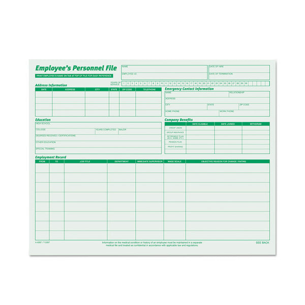 TOPS™ Employee's Record File Folder, Straight Tabs, Letter Size, Index Stock, Green, 20/Pack (TOP3287) Pack of 20