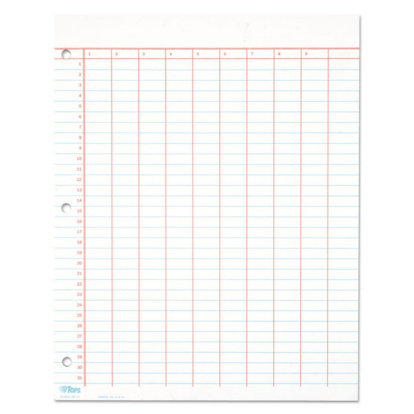 TOPS™ Data Pad with Numbered Column Headings, Data/Lab-Record Format, Wide/Legal Rule, 10 Columns, 8.5 x 11, White, 50 Sheets (TOP3619) Each