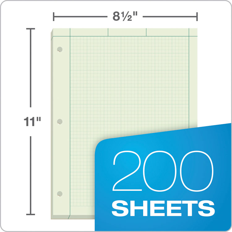 TOPS™ Engineering Computation Pads, Cross-Section Quadrille Rule (5 sq/in, 1 sq/in), Green Cover, 200 Green-Tint 8.5 x 11 Sheets (TOP35502) Each