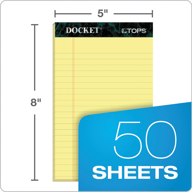 TOPS™ Docket Ruled Perforated Pads, Narrow Rule, 50 Canary-Yellow 5 x 8 Sheets, 12/Pack (TOP63350) Pack of 12