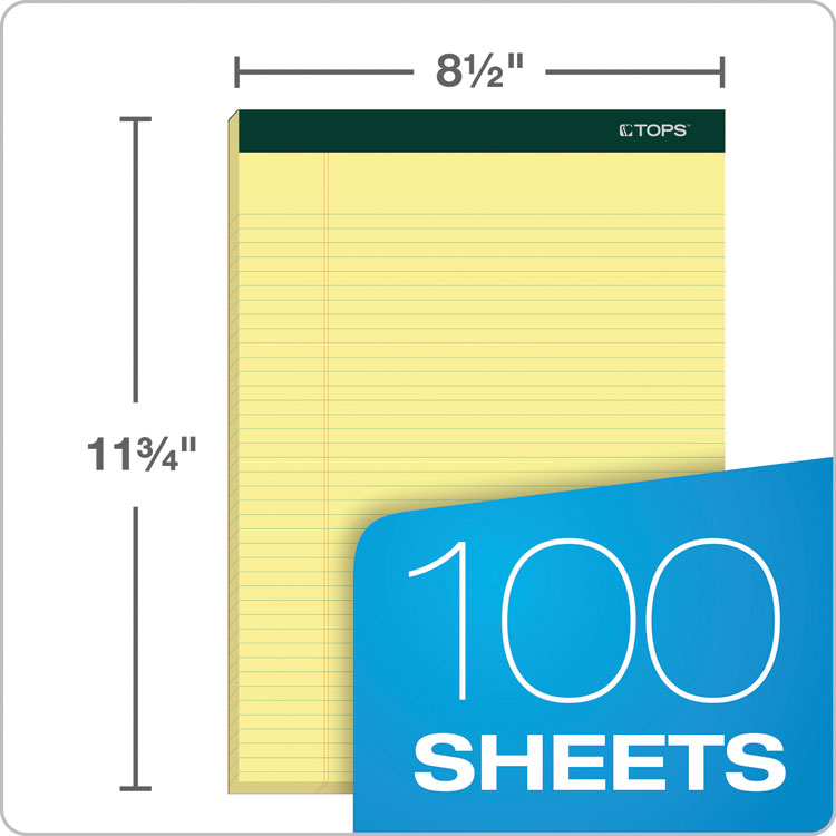 TOPS™ Double Docket Ruled Pads, Narrow Rule, 100 Canary-Yellow 8.5 x 11.75 Sheets, 6/Pack (TOP63376)