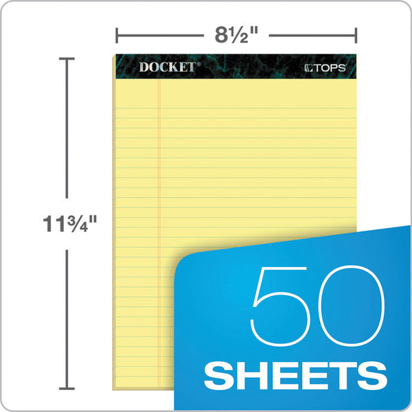TOPS™ Docket Ruled Perforated Pads, Wide/Legal Rule, 50 Canary-Yellow 8.5 x 11.75 Sheets, 12/Pack (TOP63400)