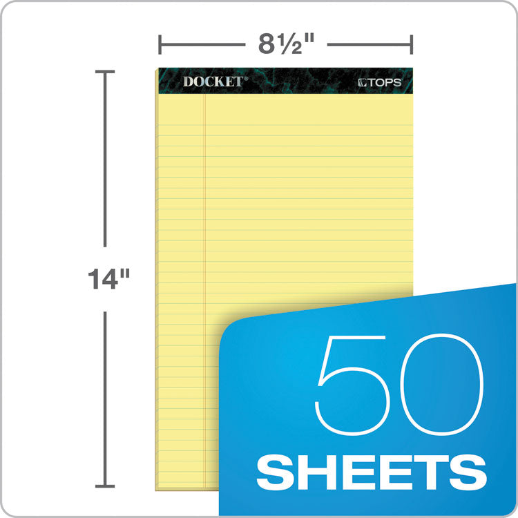 TOPS™ Docket Ruled Perforated Pads, Wide/Legal Rule, 50 Canary-Yellow 8.5 x 14 Sheets, 12/Pack (TOP63580) Pack of 12